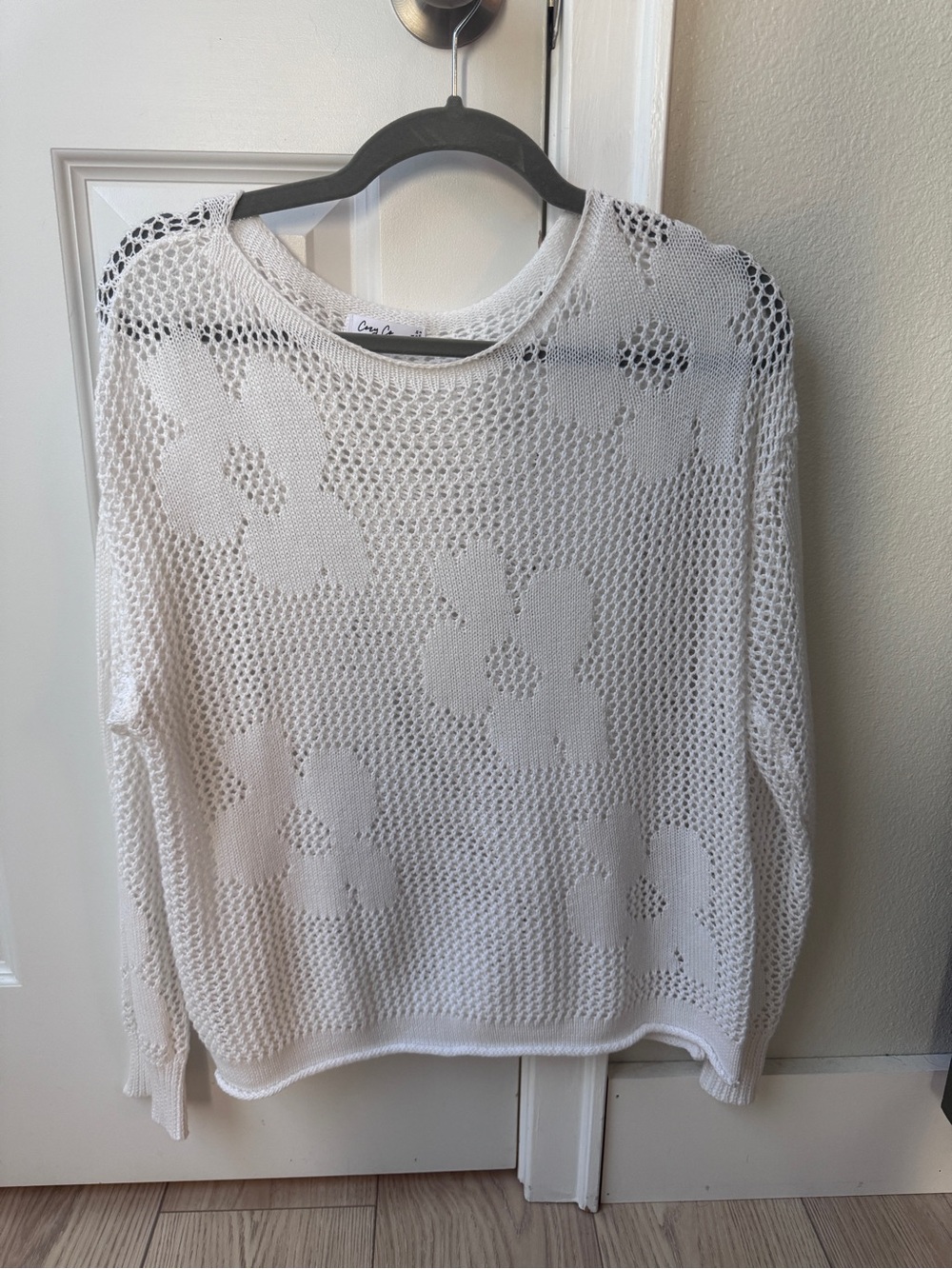 Caslon Cream Floral Open-Knit Crew Sweater